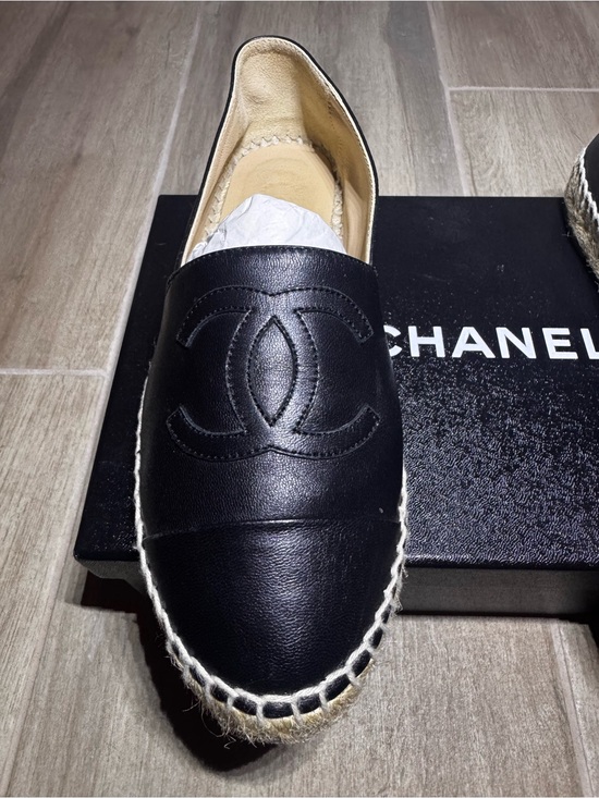 CHANEL Shoes - CHANEL Black Leather Espadrille with CC Logo